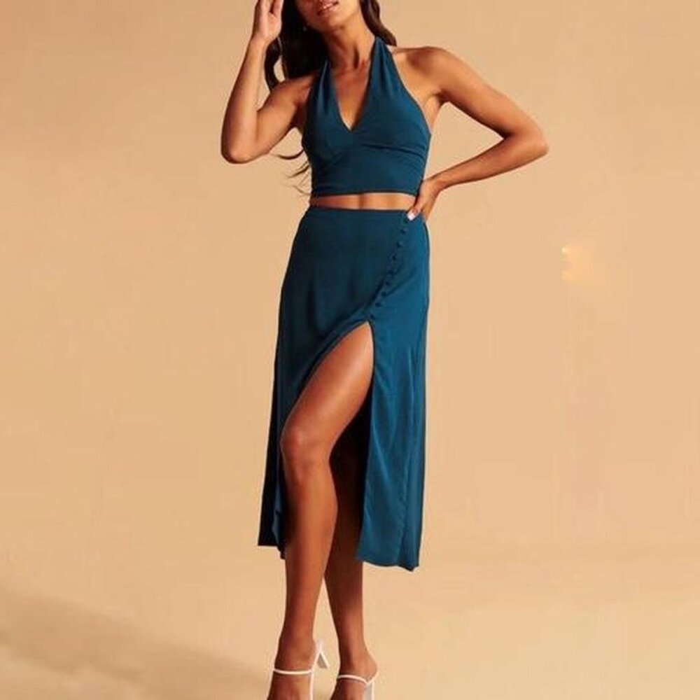 Abercrombie blue halter midi skirt set